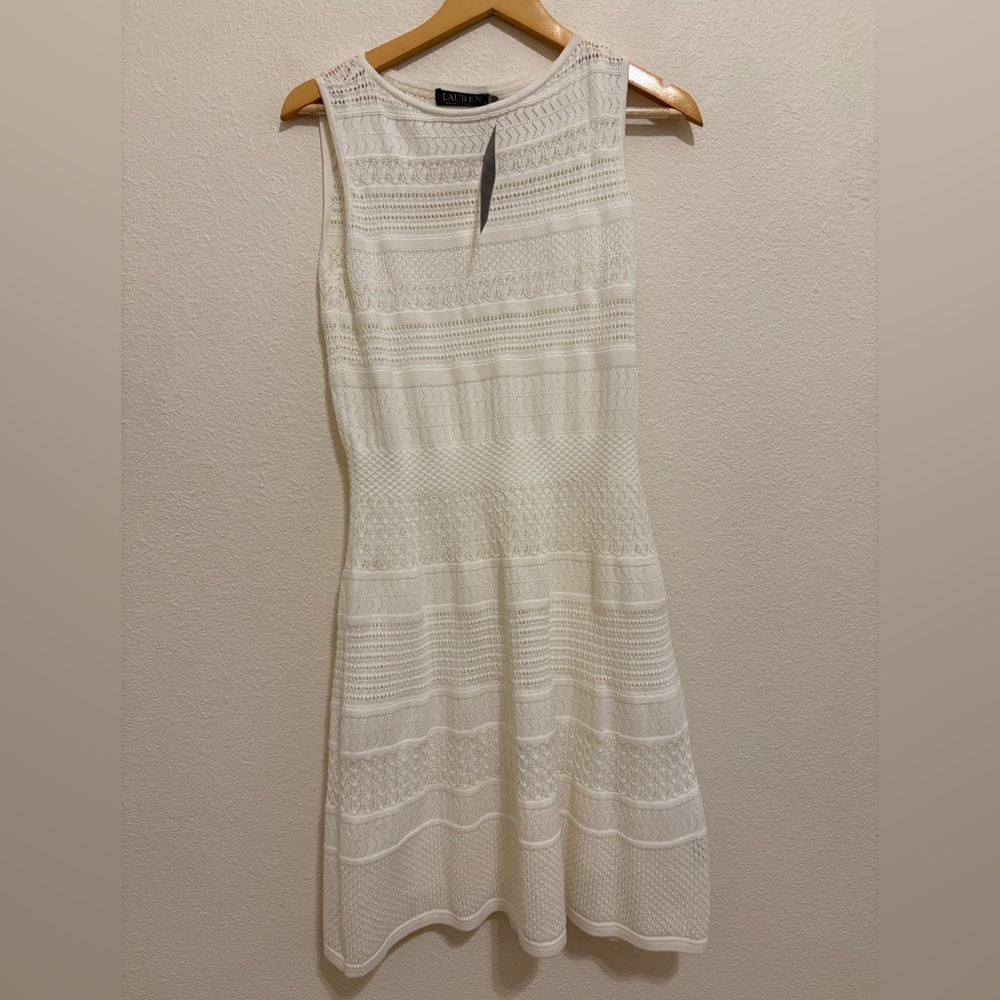 Ralph Lauren White Textured Sleeveless Midi Dress